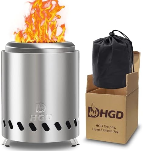 HGD Tabletop Fire Pit, Smokeless Firepit Outdoor, Mini Fire Pit for with Carry Bag for Camping Backyard Patio Garden Picnic, Silver