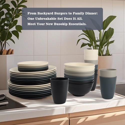 40 PCS Wheat Straw Dinnerware Set | Dish Sets for 8 - BlackBeige