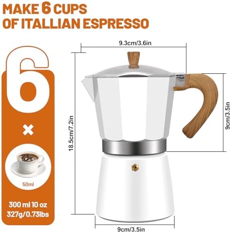 6 Cup Aluminum Espresso Stovetop Moka Pot Express Coffee Maker Percolator Italian Classic Mocha Coffee Machine for Italian and Cuban Cafe Brewing for Home & Camping 300ml 10oz