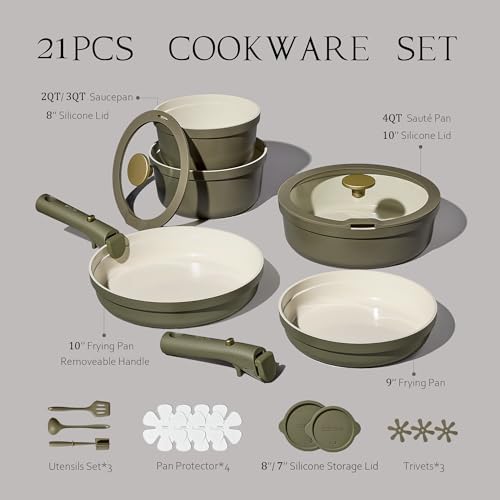 CAROTE 21pcs Ceramic Cookware Sets, Nonstick Pots and Pans Set Non Toxic