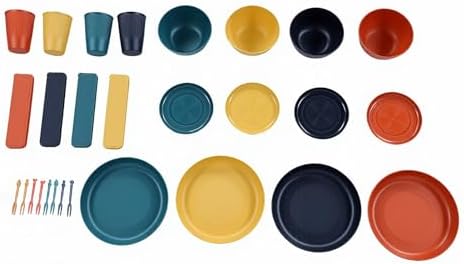 Karlak Dinnerware Sets Lightweight Unbreakable Plates and Bowls for 4 People Camping Travel Home Party PP Material