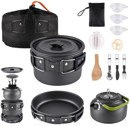 aiGear Camping Cookware with Pot Pan Kettle Cutlery Tableware 1-2 People