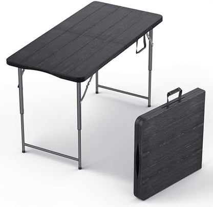 4 Feet Foldable Table Adjustable Height with Built in Handle, Steel Legs | 4FT Heavy Duty Portable | Perfect for Party Dining Wedding Events Picnic Indoor Outdoor Camping Utility Folding - 4 Foot