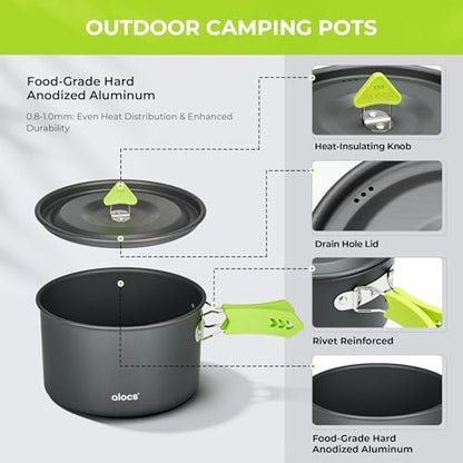 ALOCS Lightweight Camping Cookware Set, Pots and Pans with Kettle