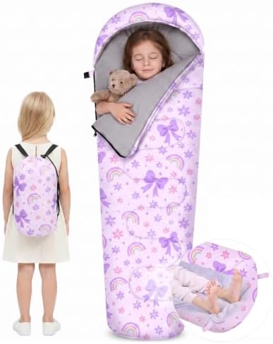 Basumee Toddler Kids Camping Sleeping Bag Warm & Cool Weather 3 Season