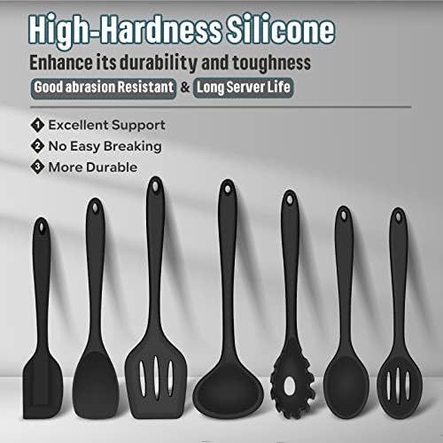 E-far Black Silicone Cooking Utensils Set, 7PCS Nonstick Kitchen Utensils