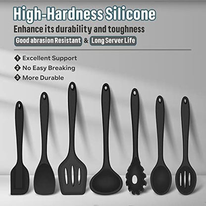 E-far Black Silicone Cooking Utensils Set, 7PCS Nonstick Kitchen Utensils