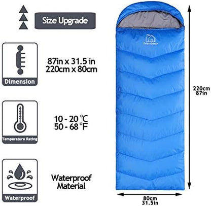 XL Size Upgraded Version of Camping Sleeping Bag 4 Seasons Warm and Cool, Lighter Weight, Adults and Children Can Use Waterproof Camping Bag, Travel and Outdoor Activities