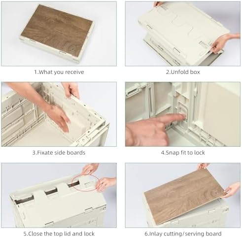 Collapsible Camping Storage Bin 60L with Lockable Doors & Cutting Board