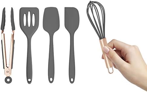 COOK WITH COLOR Silicone Cooking Utensils, Kitchen Utensil Set, Easy to Clean Silicone Kitchen Utensils, Cooking Utensils for Nonstick Cookware, Kitchen Gadgets Set, Mini, Gray