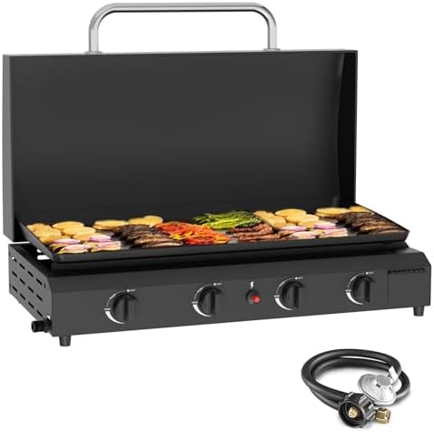 SKOK 4 Burners Outdoor Tabletop Gas Griddle with Hood, Flat Top Grill