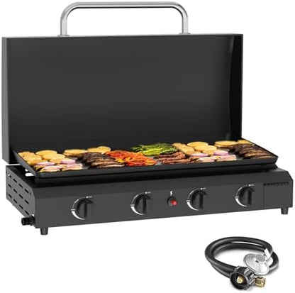 SKOK 4 Burners Outdoor Tabletop Gas Griddle with Hood, Flat Top Grill