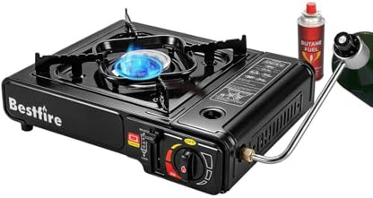 BESTFIRE Portable Dual Fuel Camping Stove - 10,000 BTU Butane and Propane Stove with Adapter & Case - Single Burner Gas Stove for Outdoor Cooking, Tailgating & Emergency