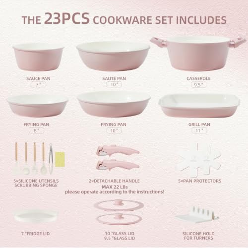 BECIGAR 23pcs Ceramic Pots and Pans Set