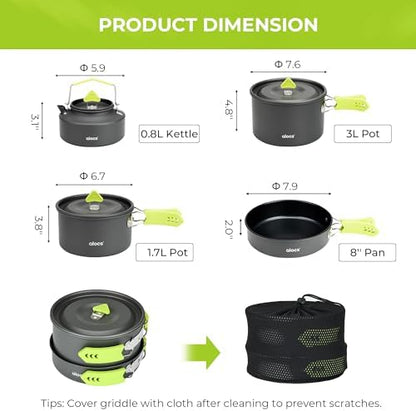 ALOCS Lightweight Camping Cookware Set, Pots and Pans with Kettle