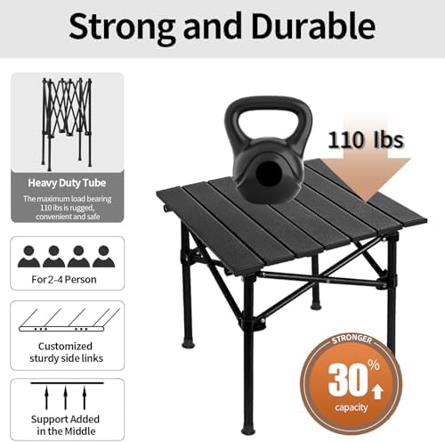 SHANQUAN Camping Table Roll up Table, Fold up Lightweight Compact 2-4 Person Portable Adjustable Height Roll up Aluminum Table with Carry Bag for Outdoor, Camping, Picnic, Backyards, BBQ