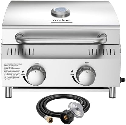 Veralune Tabletop Gas Grill, Small Propane Grill, 22,000 BTUs, Locking Lid