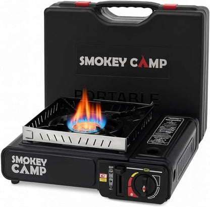 Portable Camping Stove 3000W Butane or Propane Fuel Compatable (Propane Adapter not Included), Automatic Ignition, Precise Heat Control, for Camping, Hiking, and Outdoor Cooking (Without Adapter Pipe)
