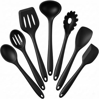 E-far Black Silicone Cooking Utensils Set, 7PCS Nonstick Kitchen Utensils