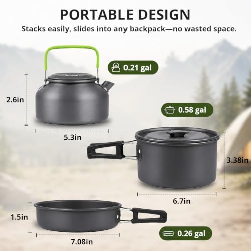 aiGear Camping Cookware with Pot Pan Kettle Cutlery Tableware 1-2 People