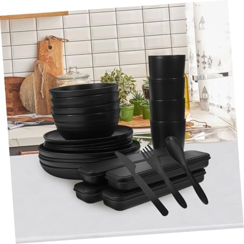 PP Utensil Set, Xmas Black Reusable 4 Sets Portable Camping Picnic
