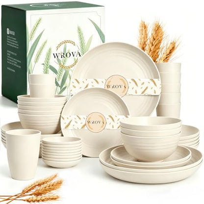 Wrova Unbreakable Plates Bowls and Cups Set, Wheat Straw Dinnerware Sets