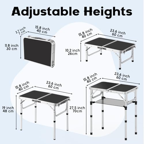 YihuiKo Small Folding Table, 24"x 16" Adjustable Height Portable Camp Table