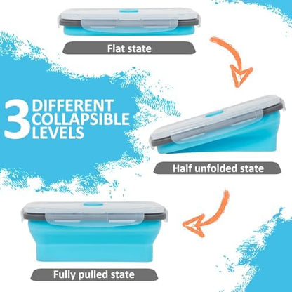 Collapsible Silicone Food Storage Containers Set with Lid & Air Vent,Foldable Lunch Containers (8PCS,Blue,27oz)