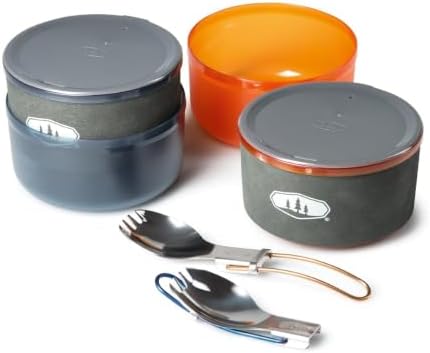 GSI Outdoors Glacier Dualist Camping Cookset, Stainless Steel Backpacking Cookware Set with Pots, Bowls, Mugs & Storage Bag, Lightweight Camping Gear for 2 People