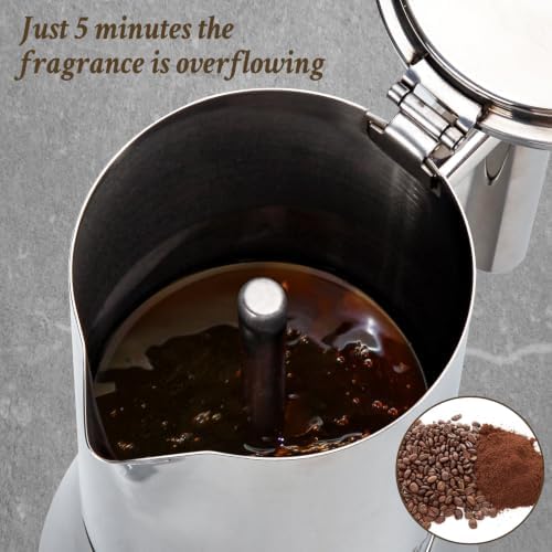 LAOION Stovetop Espresso Maker, 4Cup 6.8 oz Moka Pot, Stainless Steel