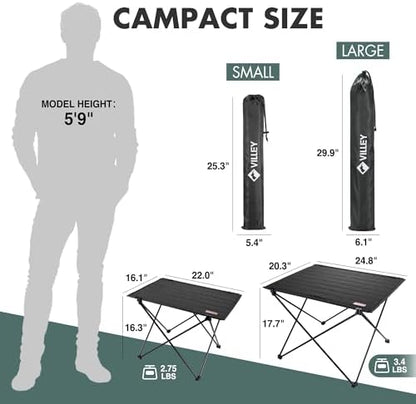 VILLEY Folding Camping Table, Portable Lightweight Table with Carry Bag