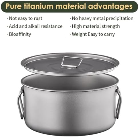 BY-J Titanium Camping Cookware 2200ML & 1200ML Titanium Pot with Lid, Camping Hanging Cookware Hiking Picnic Ultralight Bowl Tableware