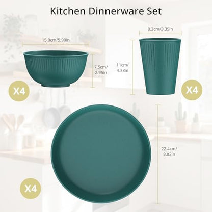 Anbte 12pcs Plastic Camping Plates and Bowls Sets for 4, Unbreakable