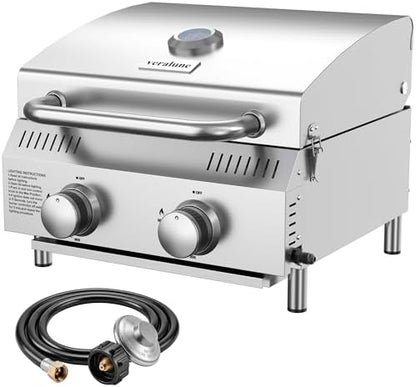 Veralune 2-Burner Tabletop Gas Grill, 22000 BTU Stainless Steel Grill