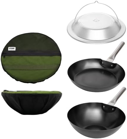AGAWA CARBONTRAIL12 Adventure Cook Set | Nitrided Carbon Steel Camping Cookware with Removable Handles & Cordura Storage Case | Lightweight Outdoor Cook Set for Camping, Open Fire Cooking