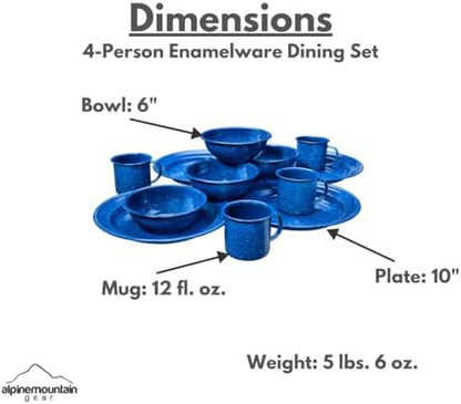 4-Person Enamelware Dining Set for Camping and Backpacking - Camping Gear Essentials for Camping and Backpacking by Caddis Sports