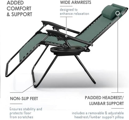Nestl Zero Gravity Chairs Set of 6, Patio Lounge Chair Outdoor with Pillows & Cup Holder Trays, Adjustable Steel Mesh Reclining Camping Chair, Folding Patio Lawn Chair for Deck, Beach - Forest Green