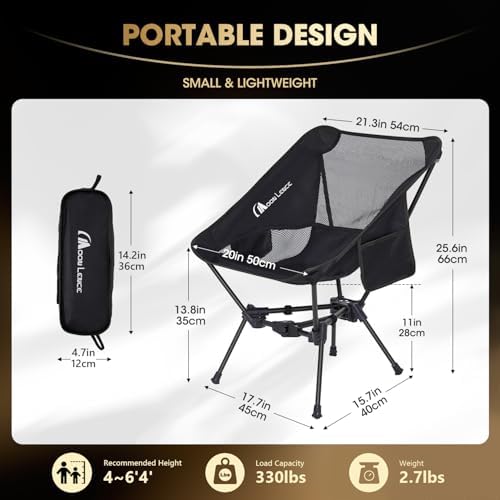 MOON LENCE Portable Camping Chair Lightweight Foldable Chair - The 4th Generation Portable Folding Chair - Compact, Ultralight Folding Chairs for Hiking Mountaineering Beach