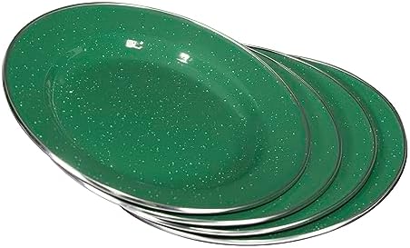 Stansport Deluxe 24-Piece Enamel Tableware Set - Enamel Plates and Bowls Lightweight and Durable Camp Dish Set for Camping and Backpacking Plates and Bowls for 4 People