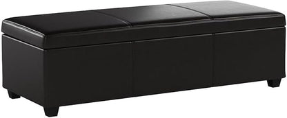 BELLEZE Storage Faux Leather Ottoman, 47 Inch Bench Bedroom Bench with Safety Close Hinge, Extra Long Ottoman with Storage for Living Room, Entryway, Hallway, Foot Rest, Support 300lbs - Brown