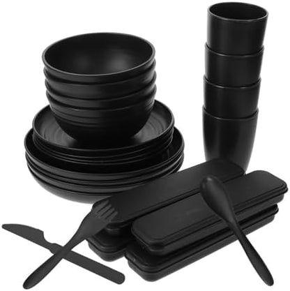Black Reusable PP Dinnerware Set Xmas for Picnic Camping 4 Sets