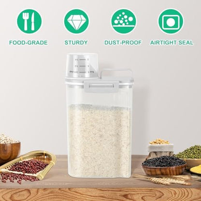 TBMax Rice Storage Container 2 Pack, Plastic Kitchen Pantry Food Storage Container with Cup, Small Pet Dog Cat Food Container Dispenser