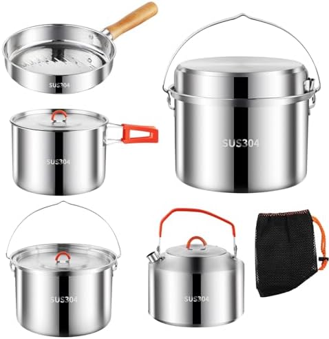 Camping Cookware Set 304 Stainless Steel Camping Pots and Pans Set