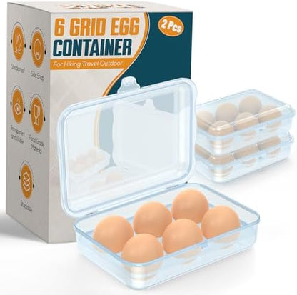 ZPU Egg Holder Camping, 2Pcs 6 Grid Egg Container, Plastic Egg Carrier for Camping Picnic Travel Outdoor Refrigerator Kitchen, Protective Egg Storage Case, Blue