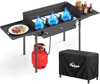 3 Burner Propane Camp Stove | 225,000 BTU | High Pressure Gas Burners