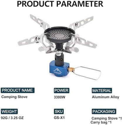 Widesea Camping Burner Stove 3300W Outdoor Gas Stove Small Backpacking Stoves Portable Bottletop Backpacking Stove Portable Tourist Survival Bushcraft Kitchen
