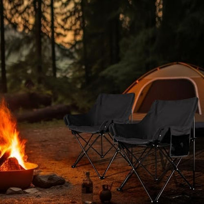 Leonyo 2 Pack Folding Camping Chairs, Portable Outdoor Beach Lawn Chairs for Adults with Carrying Bag for Outside Fishing, Hiking & Festivals, Black