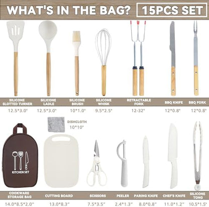 Camping Cooking Utensils Set, Silicone Cookware for Travel BBQ