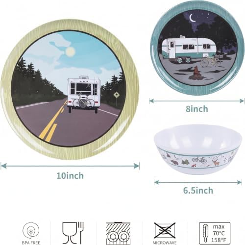 Melamine Dinnerware Set, 12-Piece Camping Dishes, Service for 4