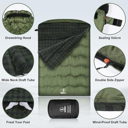 0 Degree Cotton Flannel Double Sleeping Bag for Adults